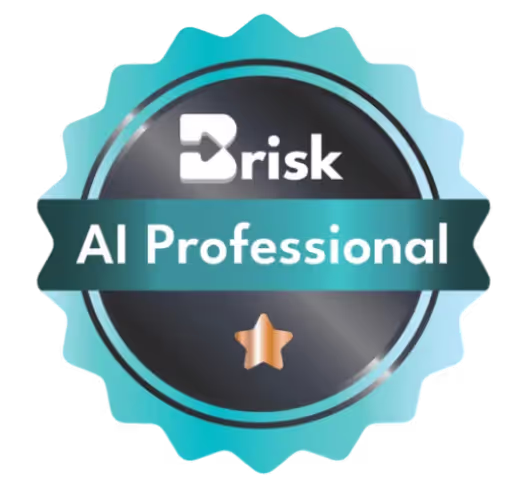 A blue and black circular logo with the word "Brisk" in white.